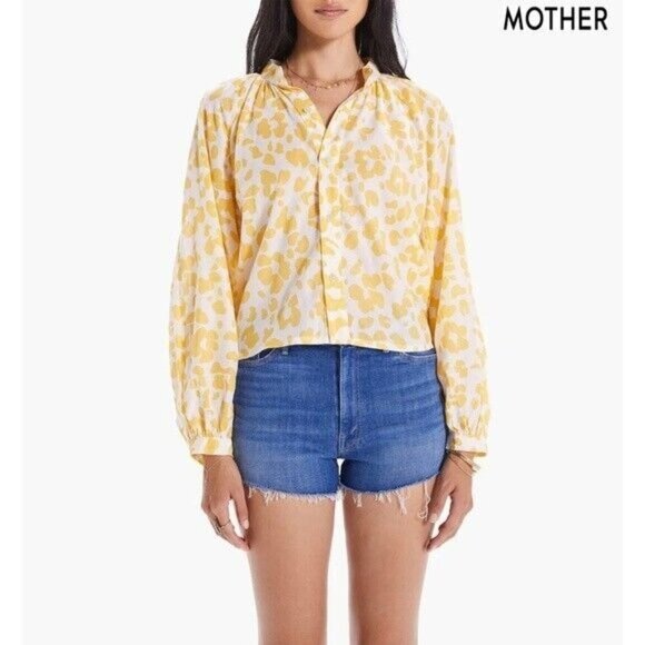 Mother The Sunburst Leopard Floral Print Button‎ Front Blouse Size Large - Picture 2 of 11
